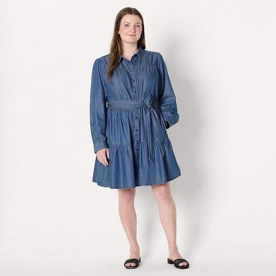 Blue Denim Shirt Dress With Belt imagen 5